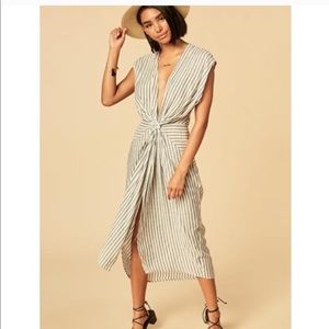 Honey Bum deep V stripe Midi dress